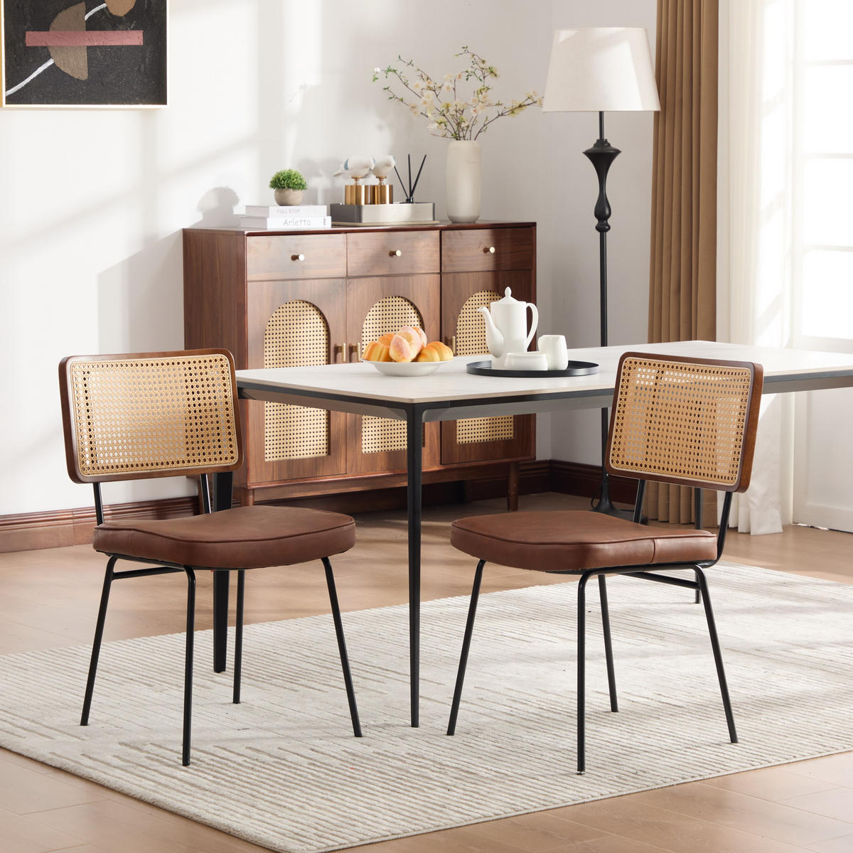 STÜHLE 2er-Set Esszimmerstuhl,Massivholz,PU,Braun - Braun, Textil (47/82/58cm) - LVHOM