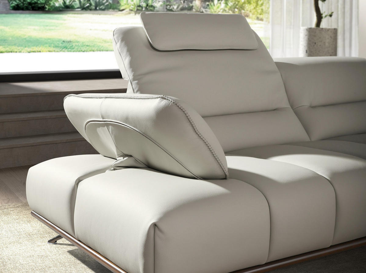 ECKSOFA Rechtsseitiges Ecksofa aus hellgrauem Leder 310/235/102 cm - Chromfarben/Dunkelgrau, Leder/Metall (310/235cm) - ANGEL CERDA