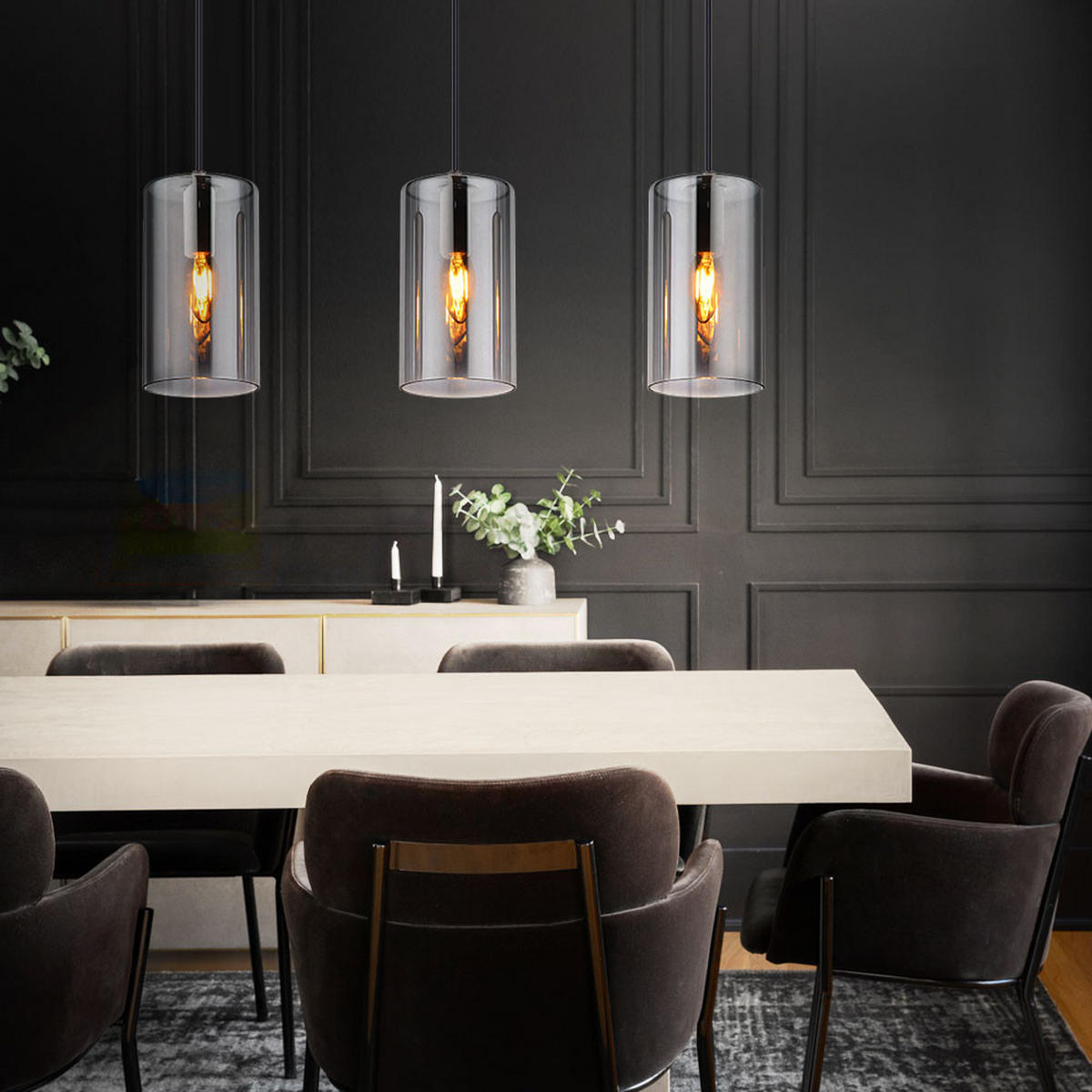 PENDELLEUCHTE Metall Glas Rauchfarben - Schwarz, Glas (63/11/120cm) - Globo Lighting