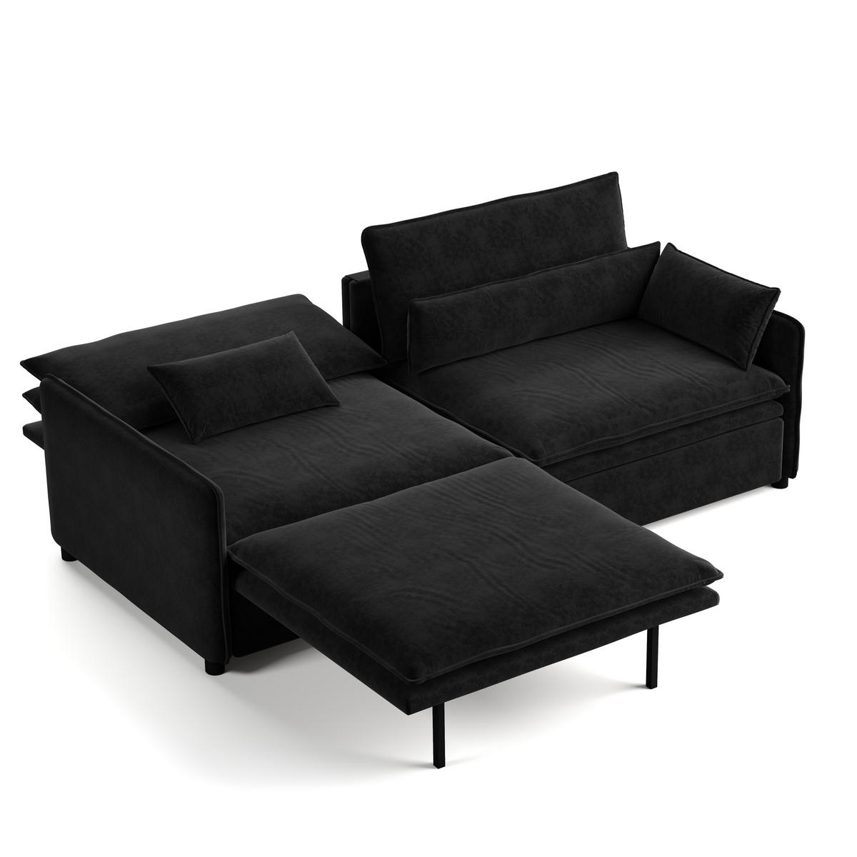 SCHLAFSOFA 3-in-1 ausziehbar mit Staufach, DE-42857, Schwarz - Schwarz, Holzwerkstoff (206/86/91cm) - ComfortXL