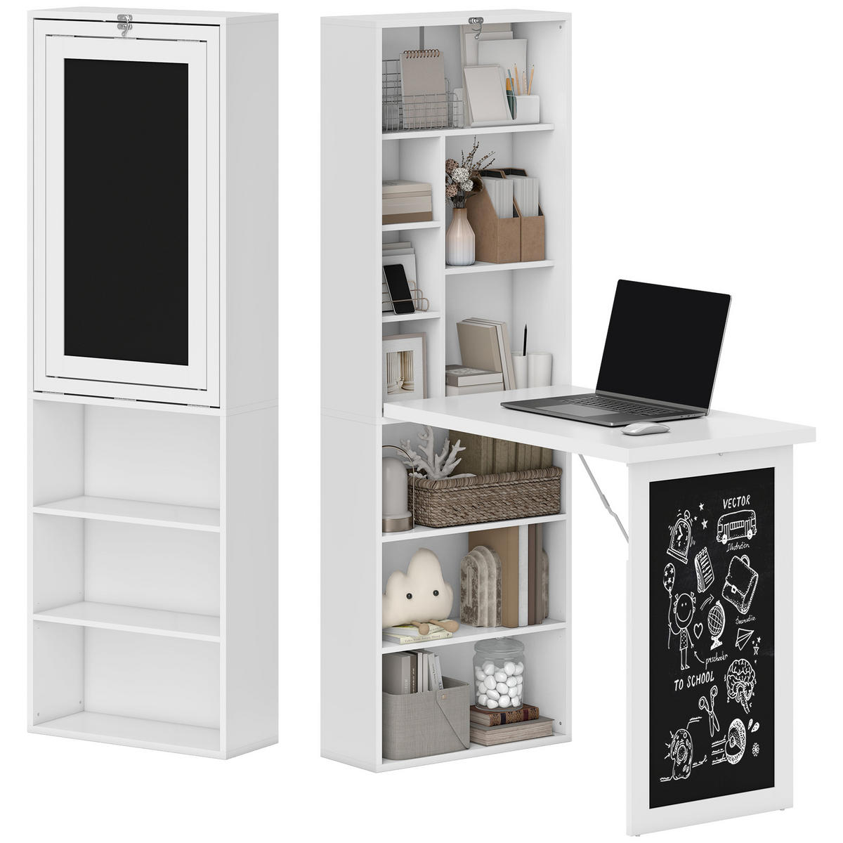 SCHREIBTISCH Holzoptik klappbar mit Regal und Tafel 98/51/153 cm - Weiß, Holzwerkstoff (51/98/153cm) - PANGIVO