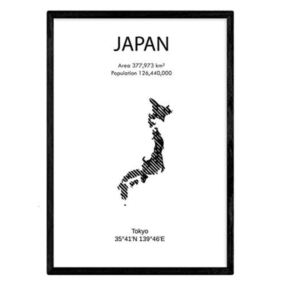 POSTER Länder & Kontinente Japan A4 Schwarzer Rahmen - Schwarz, Papier (29.7/5/21cm) - Nacnic