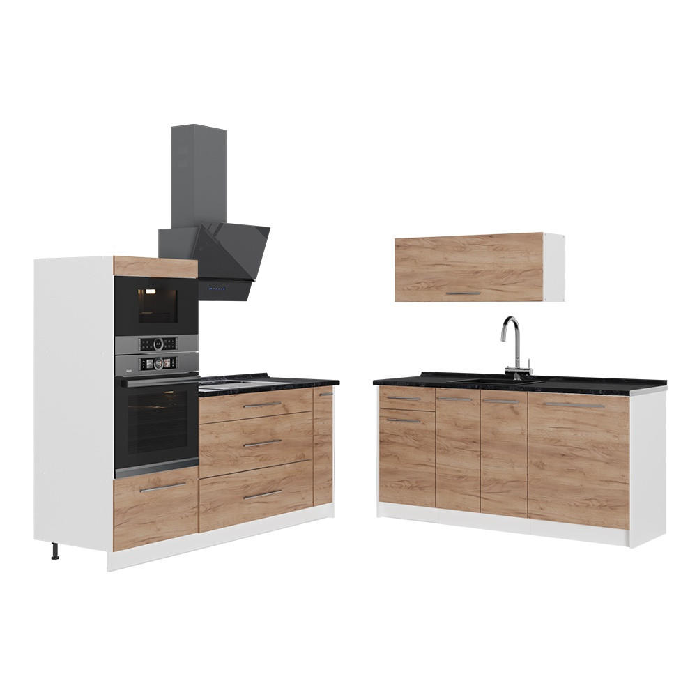 KÜCHENZEILE Fame-Line, Goldkraft Eiche, 340 cm ohne Arbeitsplatte - Honigeiche/Weiß, Holzwerkstoff (340/153.6/51.6cm) - Vicco