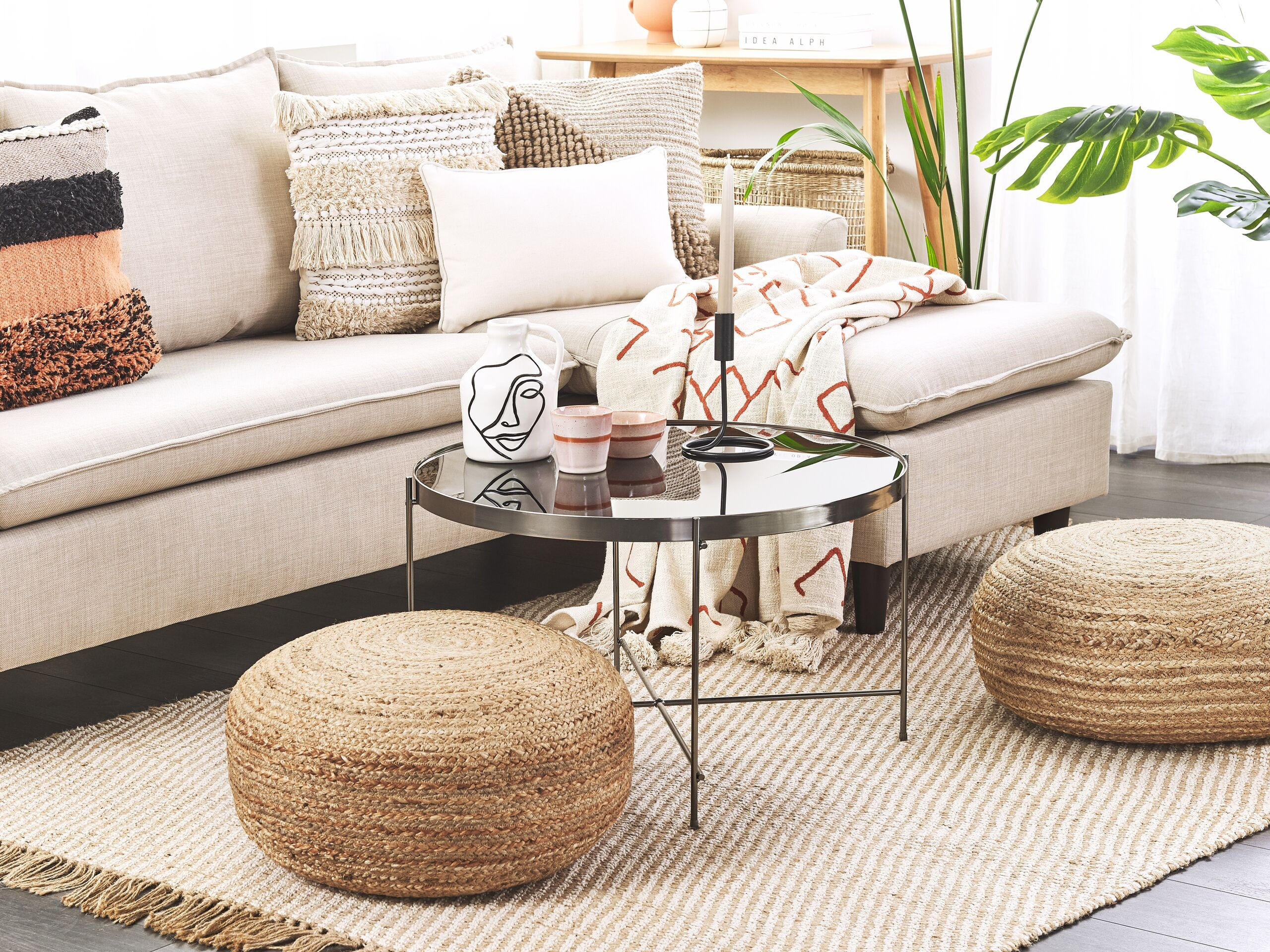 POUF Tifelt 50/50/20 cm - Beige, Naturmaterialen (50/20/50cm) - Beliani