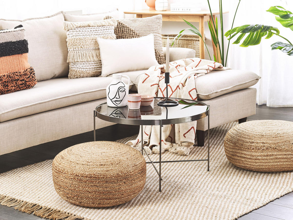 POUF Tifelt 50/50/20 cm - Beige, Naturmaterialen (50/20/50cm) - Beliani