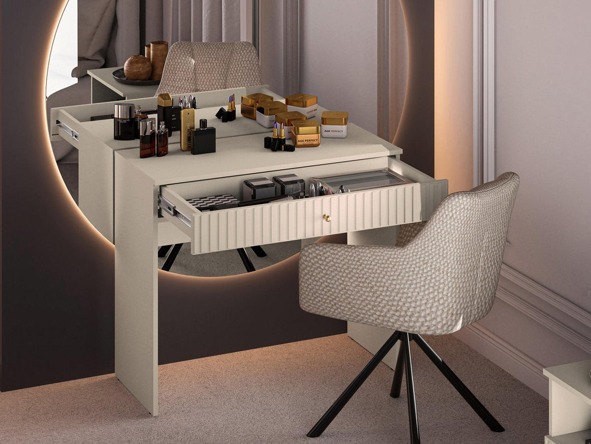 SCHMINKTISCH Caletto Beige 92 cm - Beige/Goldfarben, Holzwerkstoff/Metall (40/91.6/78cm) - Selsey