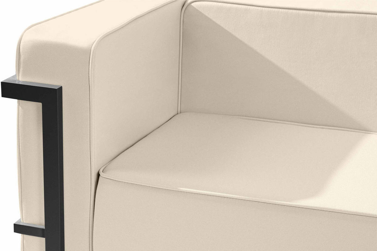 GARTENLOUNGE-SET TRIGLO 4-tlg., 1x Tisch, 2x Sessel, 1x Sofa 2-Sitzer, Modern, Dunkelgrau/Cremeweiß - Dunkelgrau/Creme, Textil/Metall - KONSIMO®