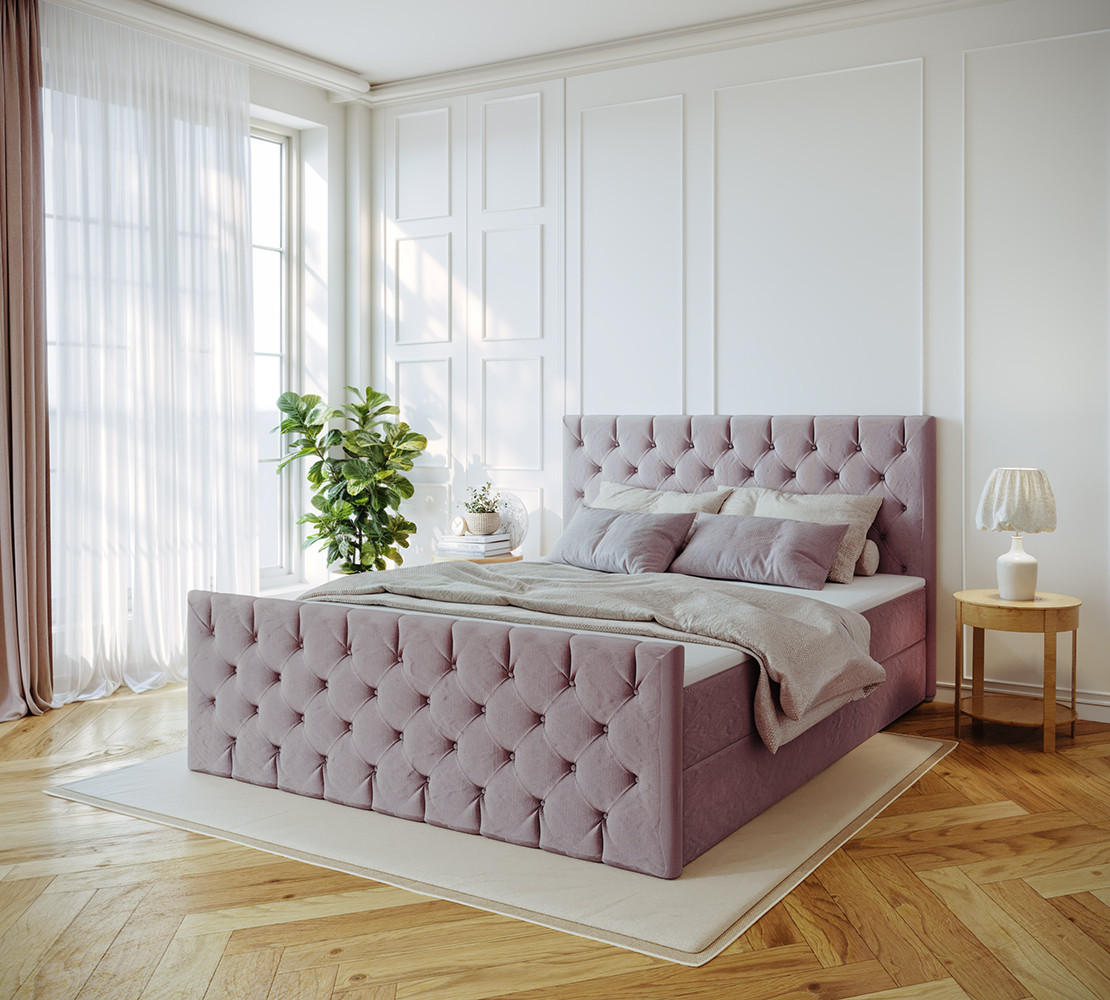 KONTINENTALBETT Mars Mit Bettkasten Stoff Riviera Lila 180x200 cm - Lila, Holz (180/200cm) - Kaiser Möbel