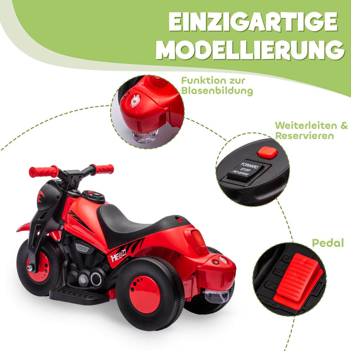 ELEKTRO-MOTORRAD DE-06159 6V mit Musik und Blasen Blau - Rot, Kunststoff/Metall (80/36/43.5cm) - ComfortXL