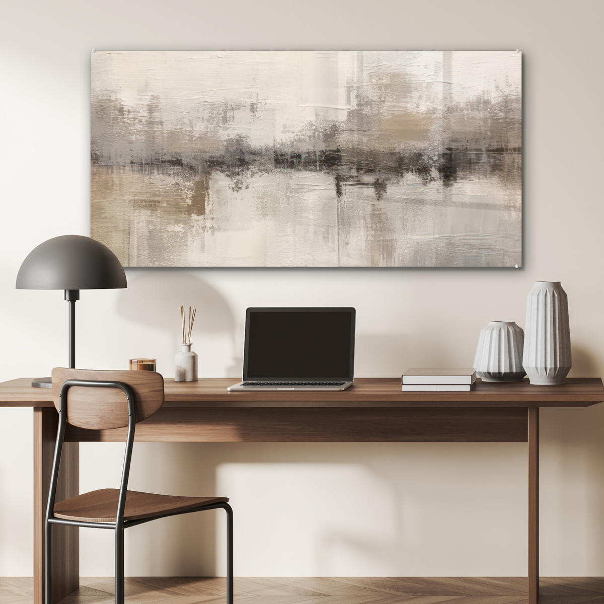 ACRYLGLASBILD Moderne Kunst - Abstrakt - Beige 120x60 cm - Beige, Glas (120/60cm) - MuchoWow