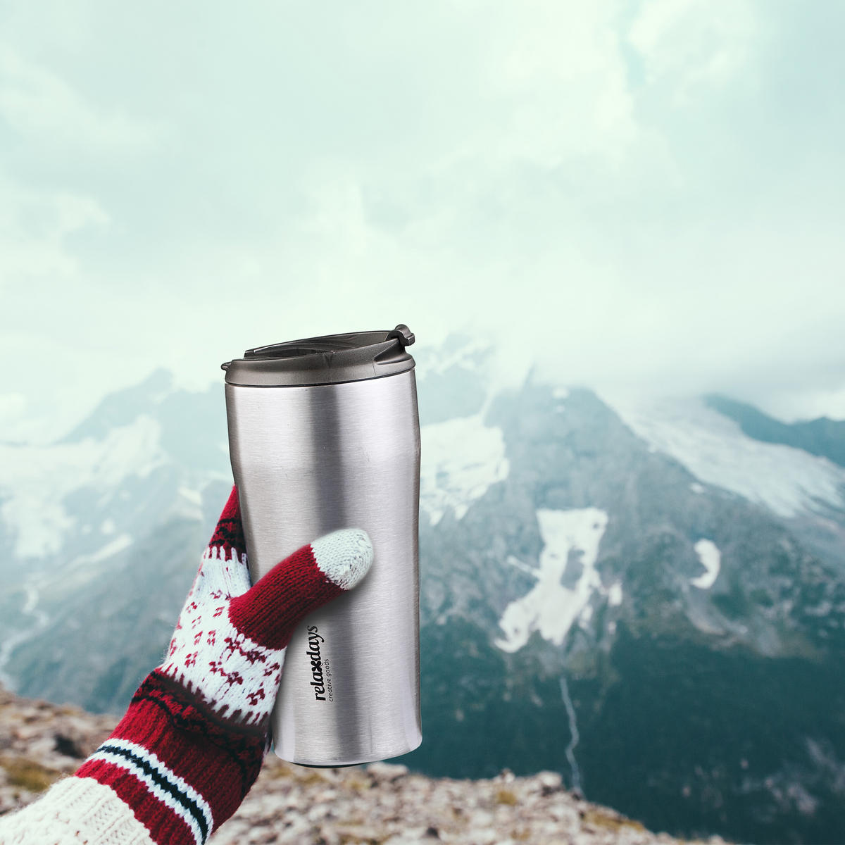 THERMOBECHER - Silberfarben, Kunststoff/Metall (0.4L) - Relaxdays