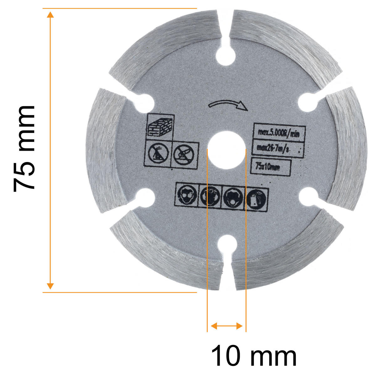 DIAMANTTRENNSCHEIBE Segmentiert - 75 mm, Bohrung 10 mm, 1,2 mm, lasergeschweißt, Trocken, für Baustoffe, Winkelschleifer 12 V - Multicolor, Kunststoff/Metall (10/10/10cm)