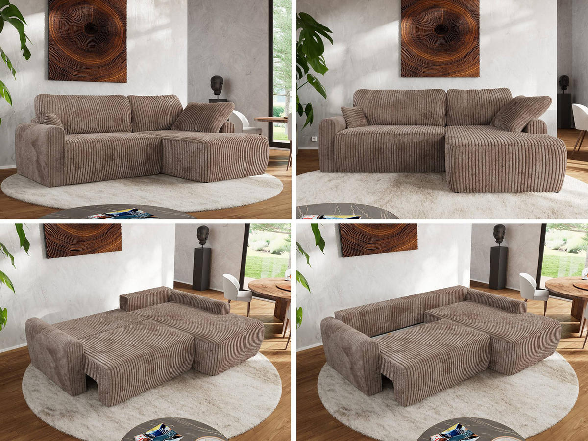 ECKSCHLAFSOFA CUBO L Braun Cord - rechts - Schwarz/Braun, Kunststoff/Textil (187/273cm) - MKS