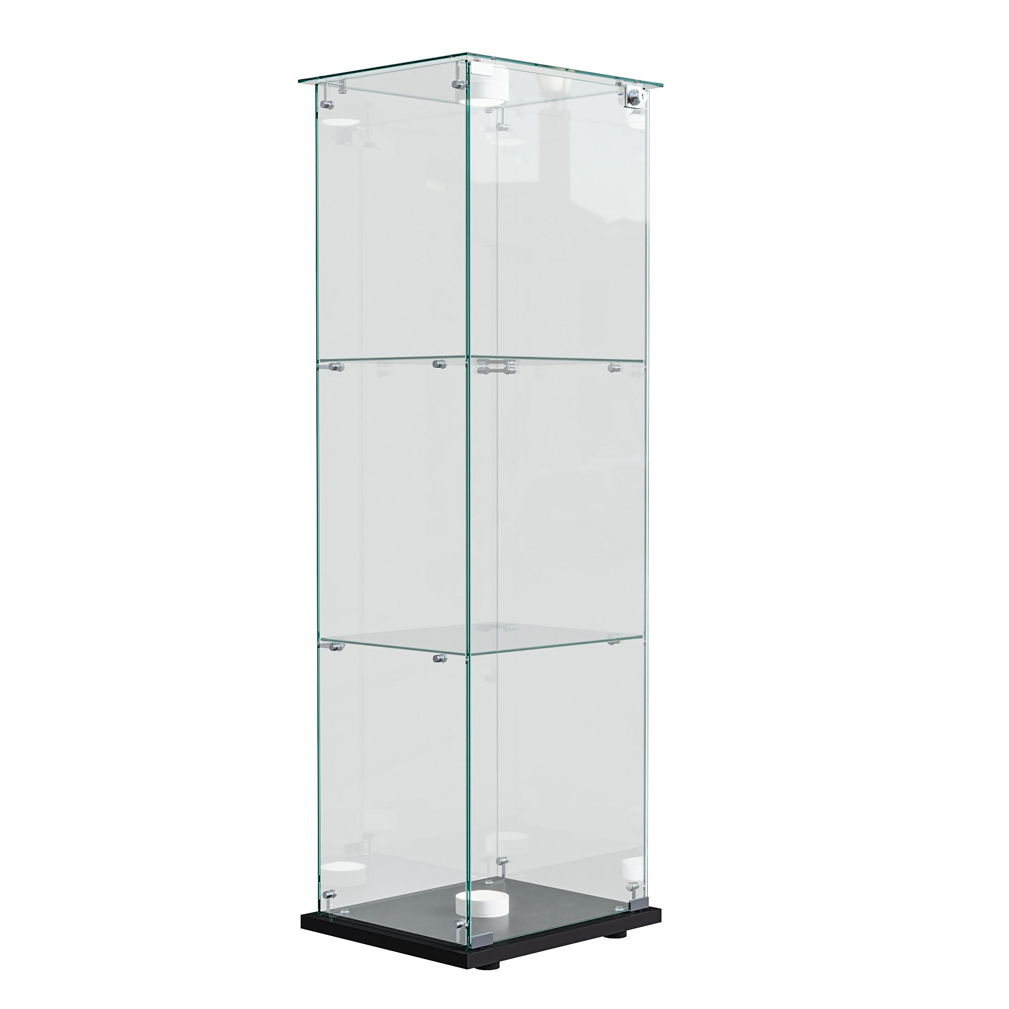 VITRINE, 3 Einlageplatten, einflügelige Glastür mit Schloss, Touch-Spot-Leuchten, Schwarz - Schwarz, Glas (39.8/123.3/35cm) - BRILVERDE