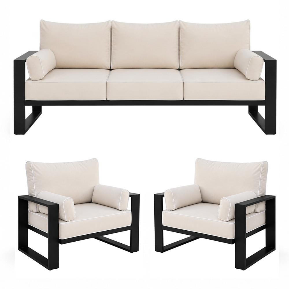 ZAHRADNÍ sada Verdino 3+1+1 s kovovým rámem, béžová - béžová, kov - Beautysofa
