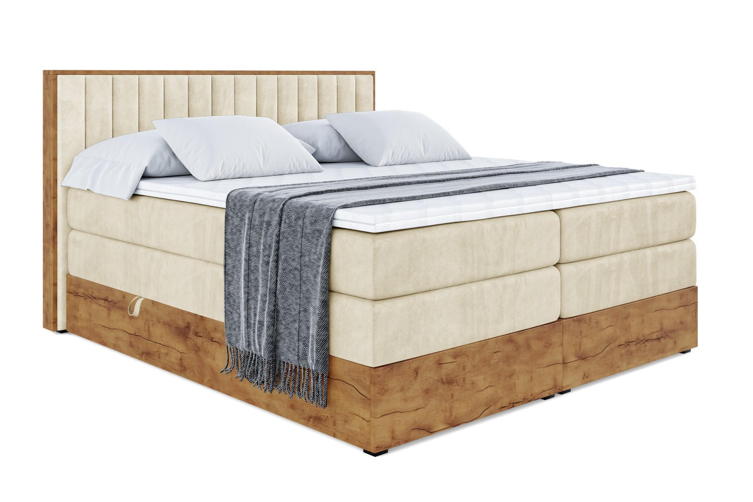 BOXSPRINGBETT mit Matratze H3|H4 und Lattenrost - LOLLI4 KING-160x200 - Beige Monolith - Beige, Holzwerkstoff (160/200cm) - ALTDECOR