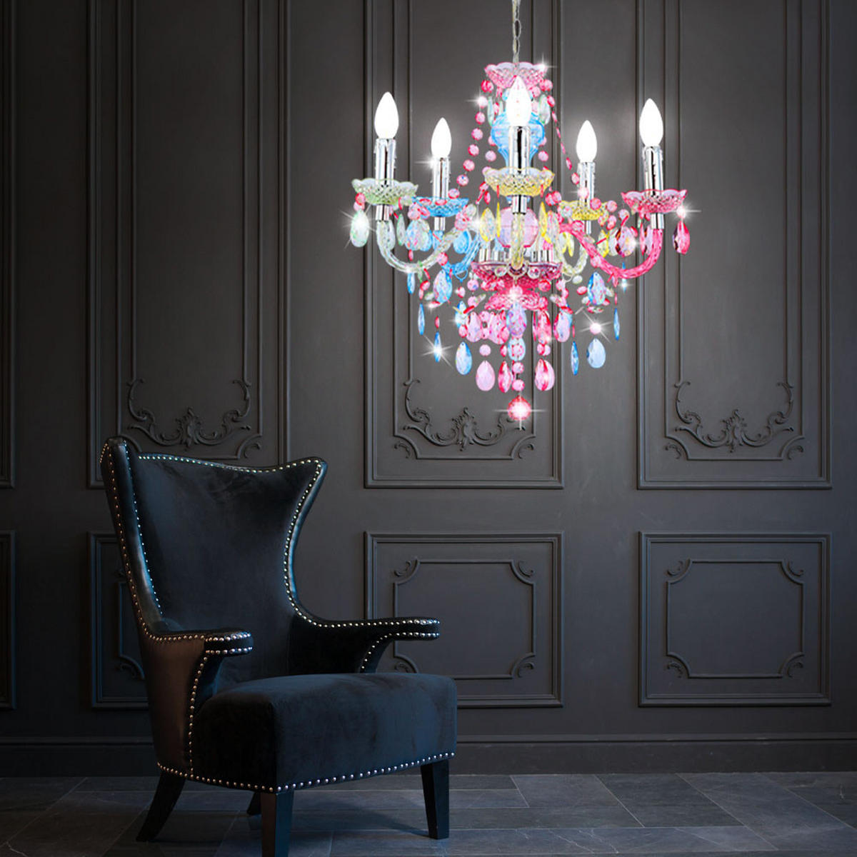 LED KRONLEUCHTER Nevada Kristalloptik Bunt - Multicolor, Metall (51/51/149cm) - Globo Lighting