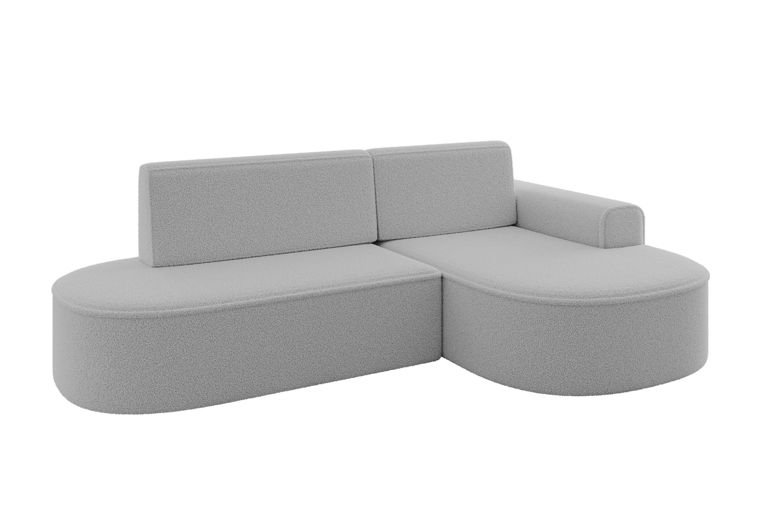 ECKSOFA mit Schlaffunktion und Bettkasten Ottomane Rechts MARI-L1-S - 283x167x73 cm Hellgrau Bouclé - Hellgrau/Schwarz, Holzwerkstoff/Kunststoff (167/283cm) - ALTDECOR