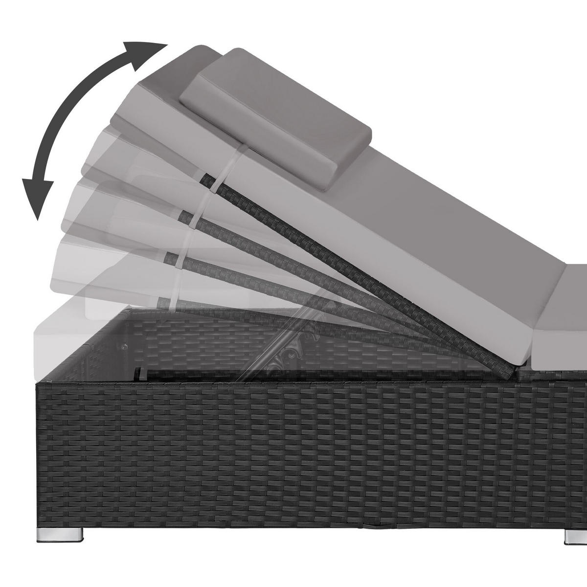 RATTAN-DOPPELLIEGE Carbonera, Belastbarkeit je 200 kg, schwarz - Schwarz, Kunststoff (62/36/196cm) - tectake