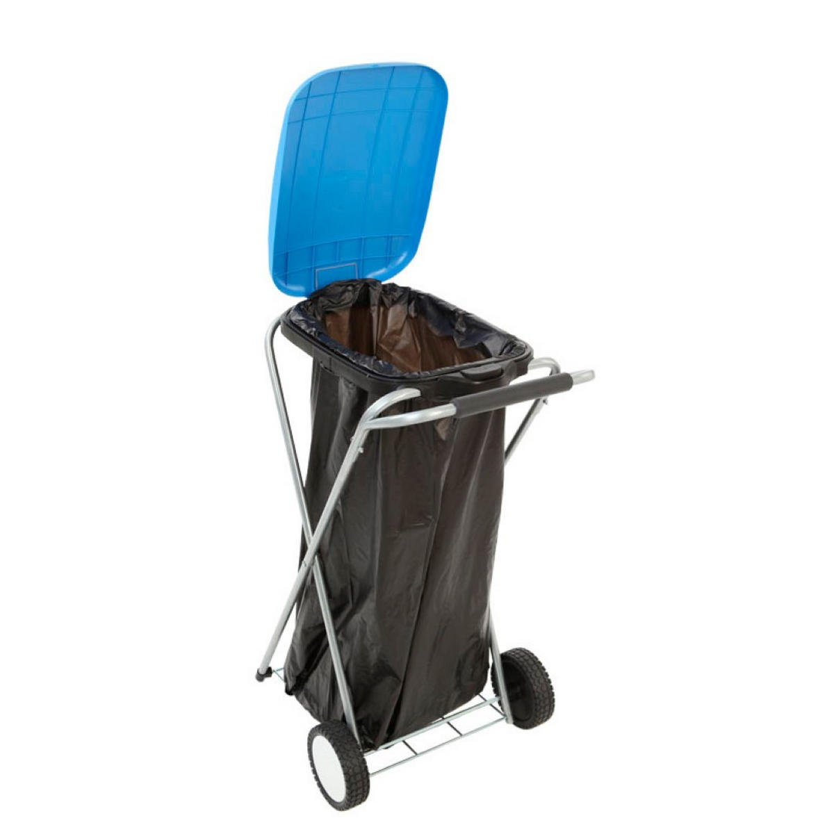 MÜLLEIMER Klassischer Abfallsackständer Mit Deckel und Rollen 83 x 44 x 56 cm Verzinkte Rohre Blau - Blau, Metall (44/83/56cm) - PROREGAL
