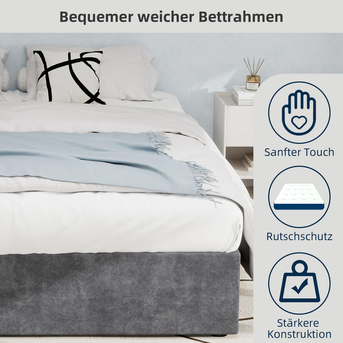 POLSTERBETT 160x200 cm Samt Stauraum hydraulisch grau - Grau, Textil (160/200cm) - LEBENLANG