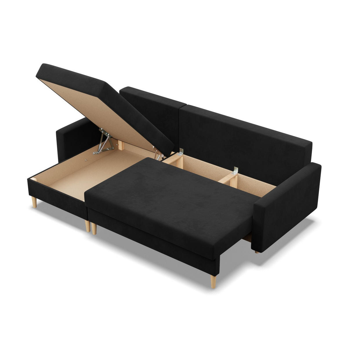 ECKSOFA MIT SCHLAFFUNKTION BLANK, Schwarz - Schwarz, Textil (223/140cm) - Mebligo
