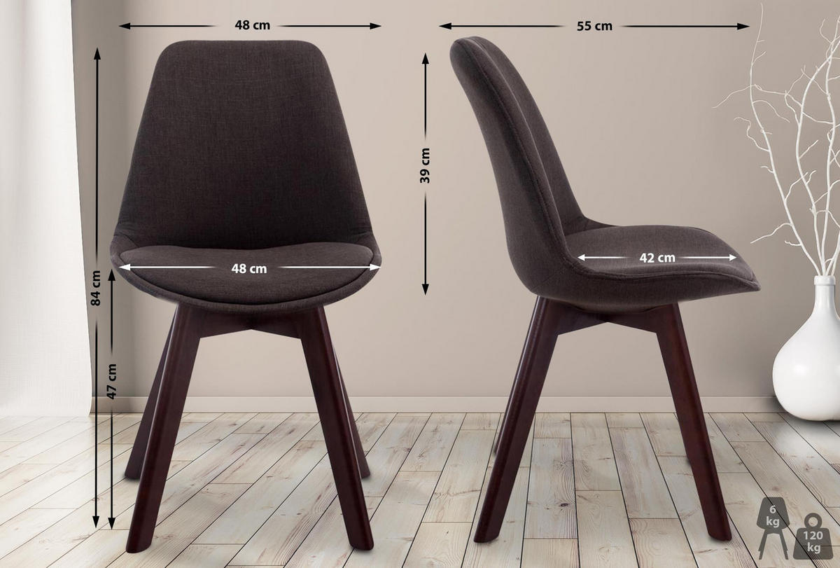 STUHL Stoff dunkelgrau - Dunkelgrau/Walnussfarben, Holz/Textil (48/84/55cm) - CLP