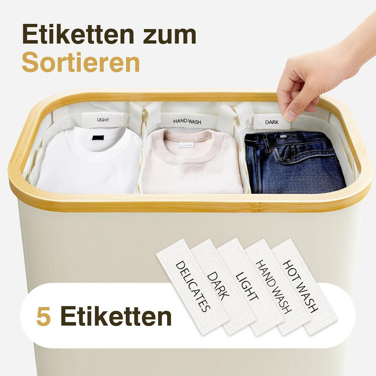 WÄSCHEKORB 160L 3 Fächer Beige - Beige, Textil (37/74/57cm)