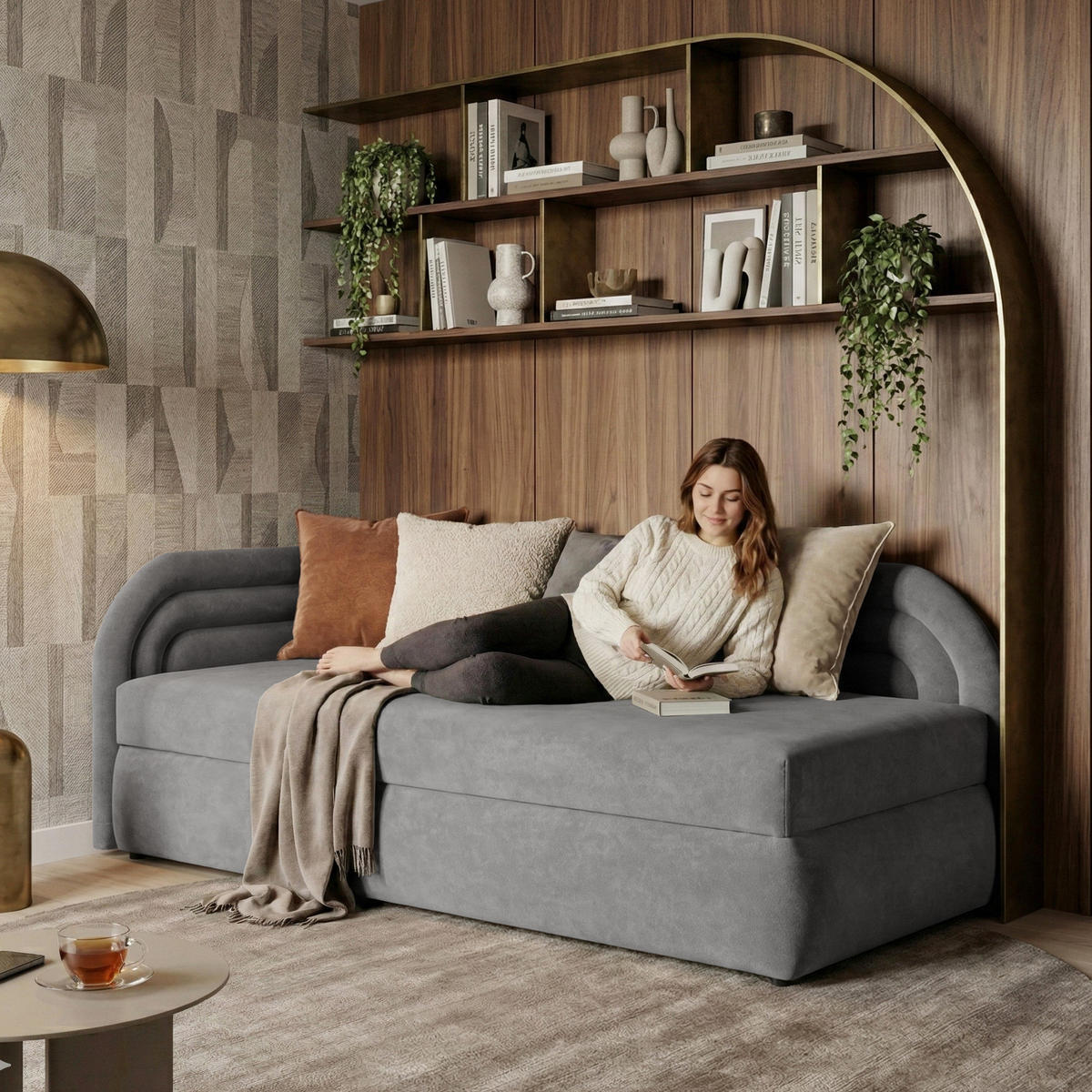 POLSTERBETT Cobi, Eckbett 80x200 cm mit Bettkasten, Hellgrau, Links - Hellgrau, Textil (80/200cm) - Beautysofa