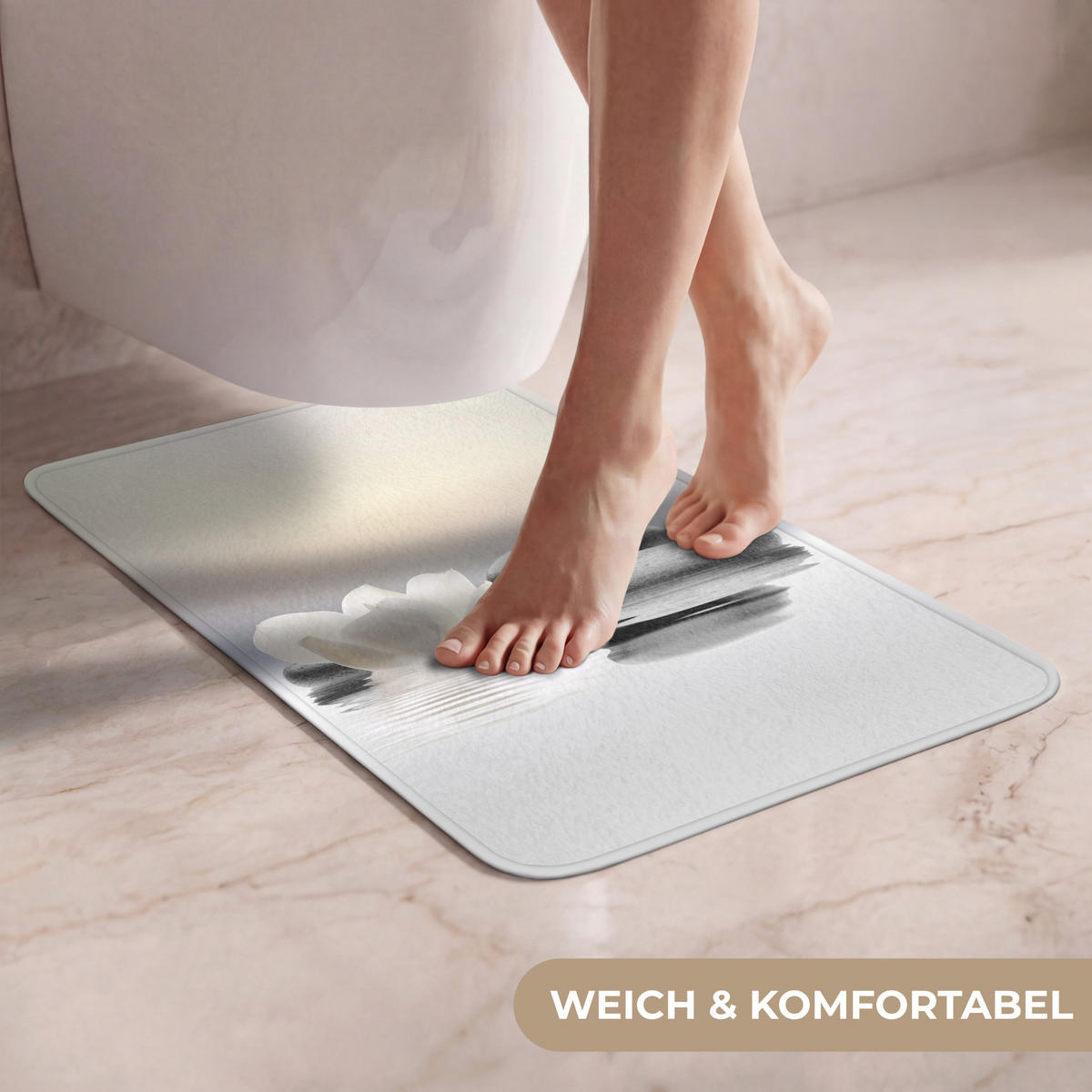 WC PŘEDLOŽKA Kameny - Lotos - Bílý - Voda - Zen 40x60 cm - bílá, textil/plast (40/1cm) - OnlyWow