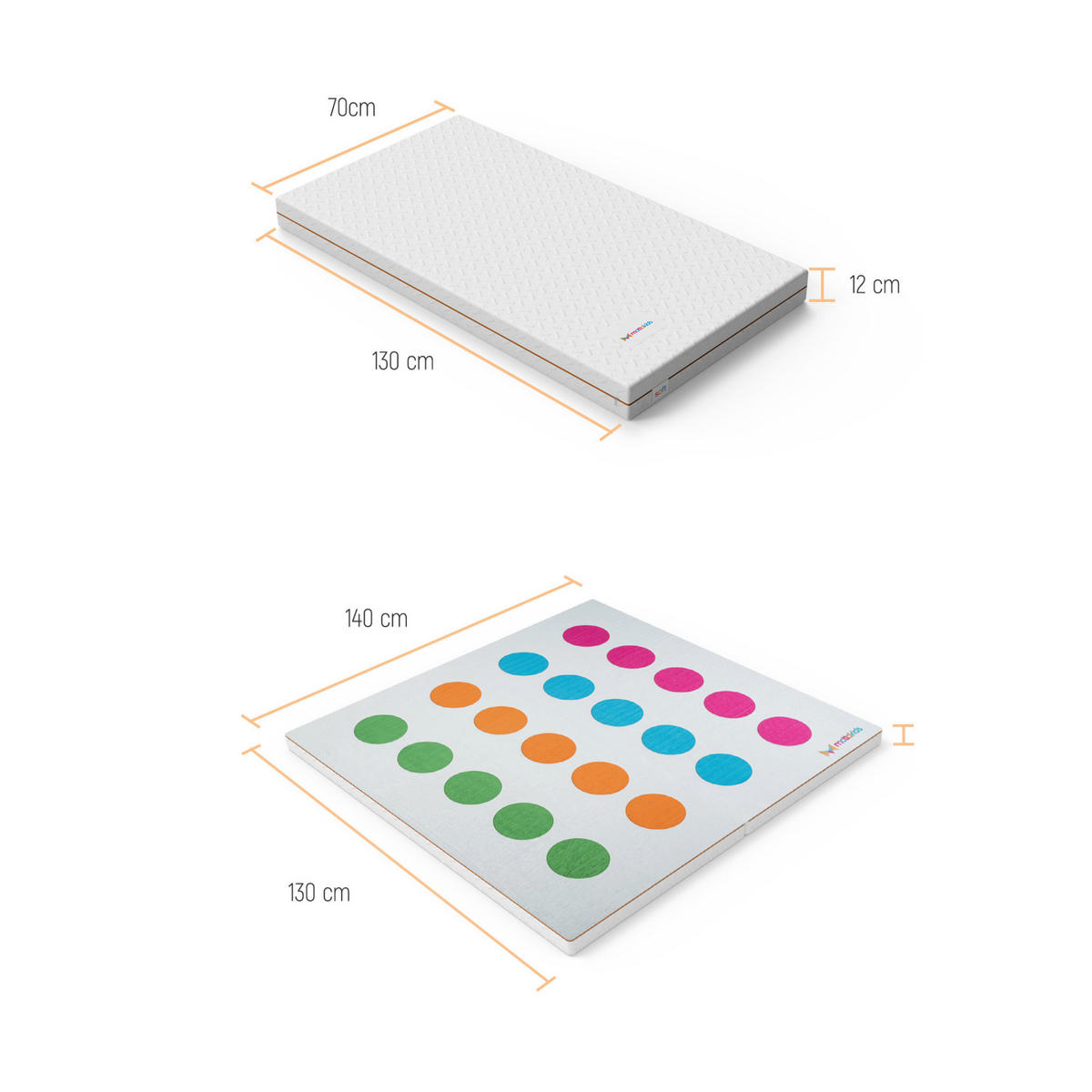 SPIELTEPPICH & Kindermatratze 2in1 Spiel und Schlafmatte Twister - Weiß, Textil (130/140cm) - Gowoll