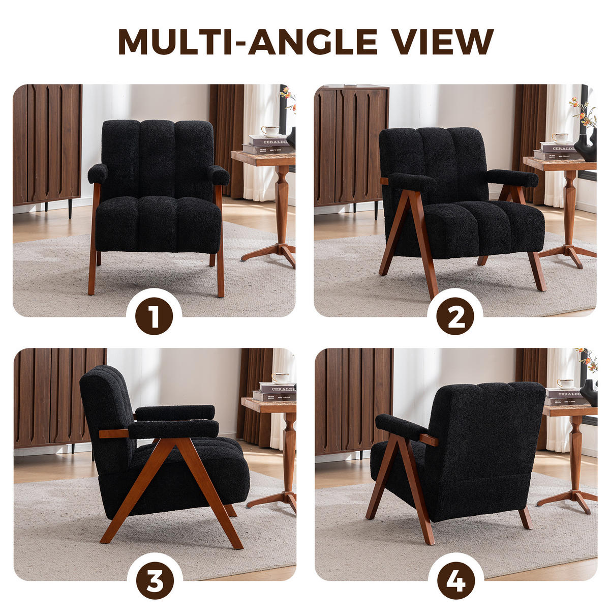 SESSEL aus Bouclé in Gelb mit Eichenholzgestell, modern und kompakt,77/68.5/77 cm - Schwarz, Holz (77/77/68.5cm) - BEAOK