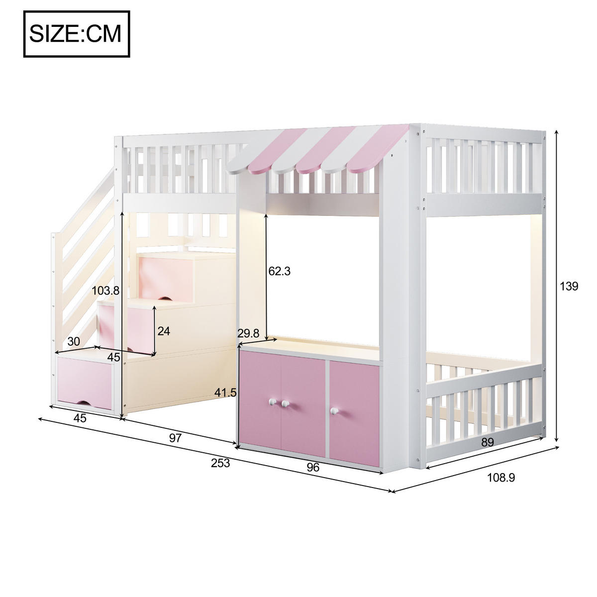 HOCHBETT 90x200 Rosa Holz Stauraumschrank LED - Multicolor, Holz (90/200cm) - FLIEKS