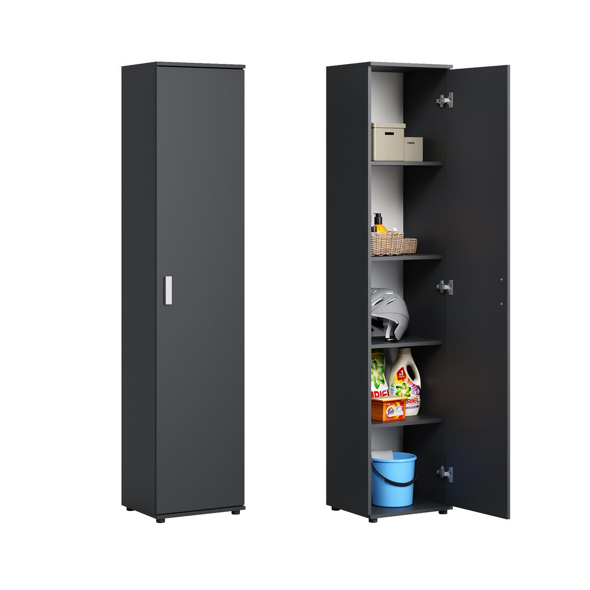 MEHRZWECKSCHRANK mit 1 Tür & 4 Einlegeböden in Anthrazit - Anthrazit, Holzwerkstoff (40/184/35cm) - Home Collective