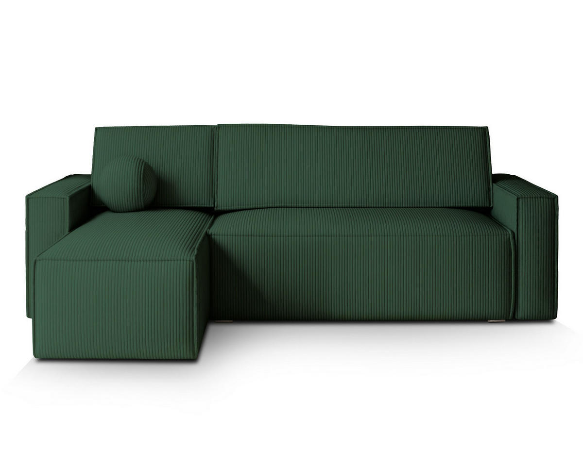 ECKSOFA RAVELO P Grün Kordstoff mit Schlaffunktion - Grün, Holz (240/140cm) - MASSENO