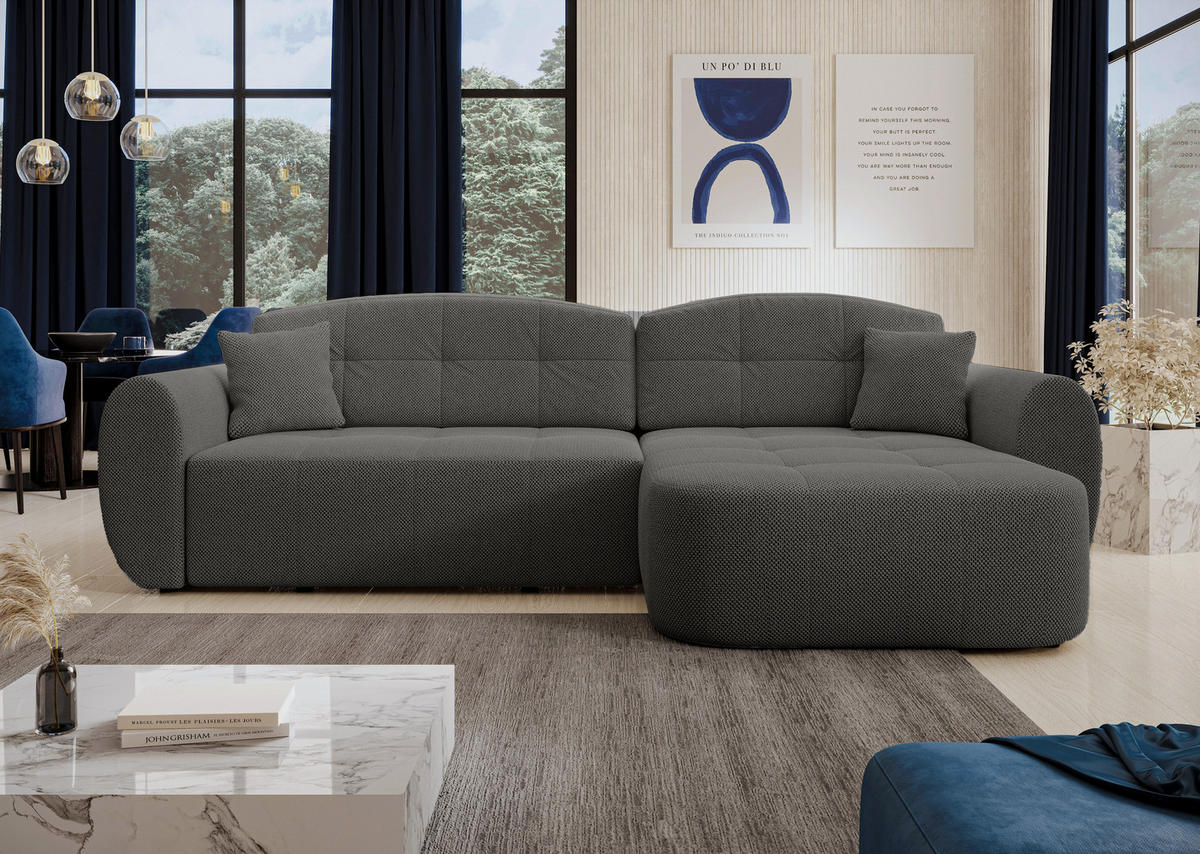 ECKSOFA L Form Nubio Grau 282/170/91 cm – modernes Sofa fürs Wohnzimmer - Schwarz/Grau, Kunststoff/Textil (282/170cm) - AX Living
