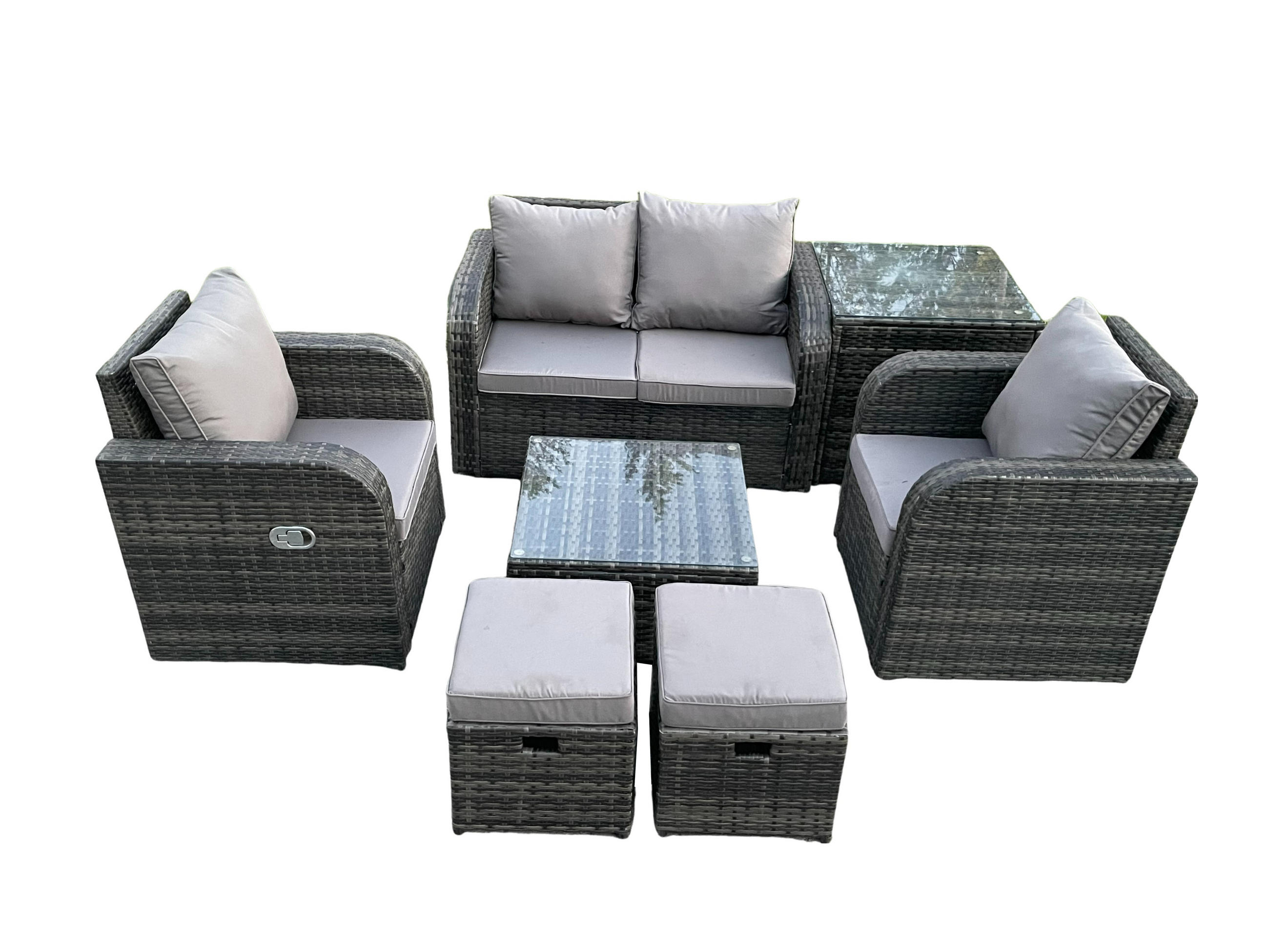 LOUNGESOFA-SET Polyrattan Dunkelgrau 6-Sitzer - Dunkelgrau, Metall - Fimous