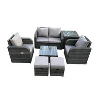 LOUNGESOFA-SET Polyrattan Dunkelgrau 6-Sitzer - Dunkelgrau, Metall - Fimous