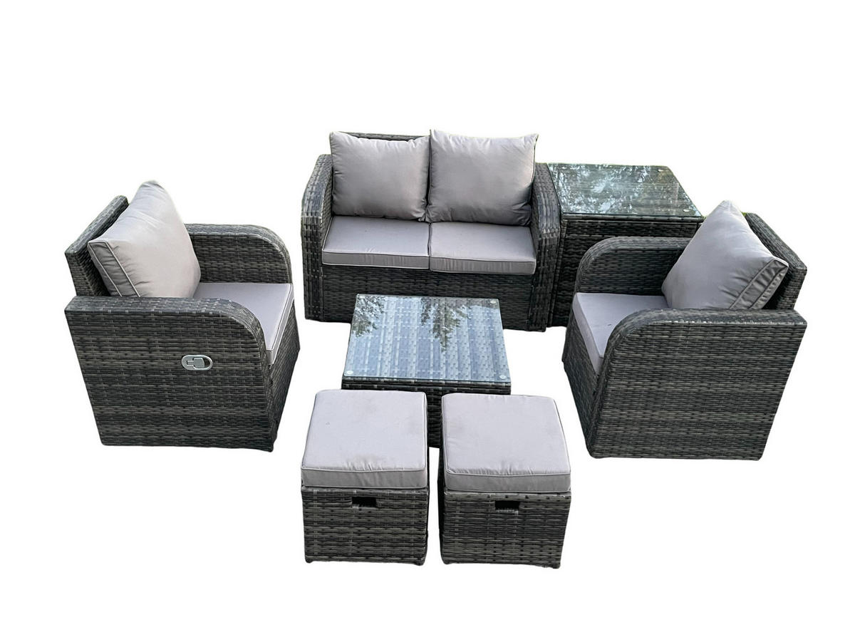 LOUNGESOFA-SET Polyrattan Dunkelgrau 6-Sitzer - Dunkelgrau, Metall - Fimous