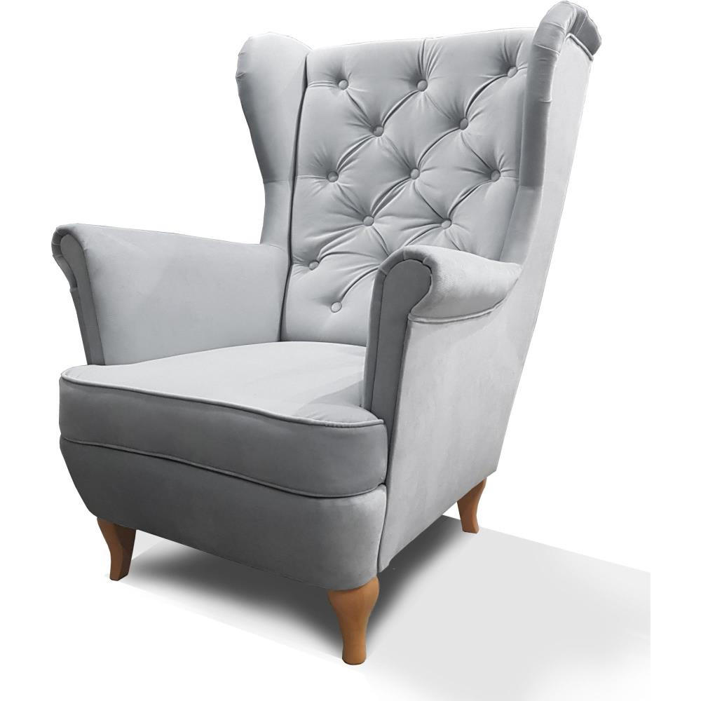 Beautysofa KŘESLO Chesterfield Falco světle šedé s dřevěnými nohami
