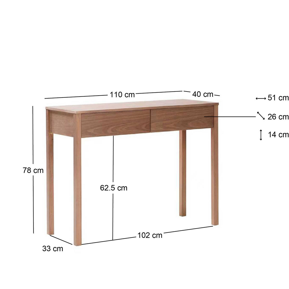 SCHREIBTISCH Rechteckig Braun 110 x 40 x 78 cm - Braun, Holz (40/110/78cm) - Nordlys