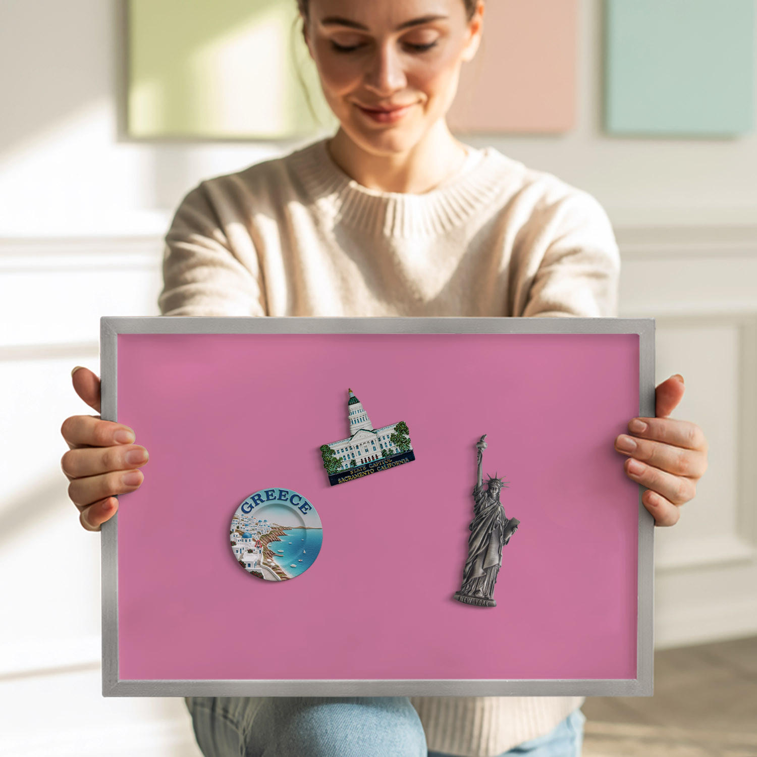 MAGNETTAFEL 100x70 cm Weißer Rahmen Pink - Roségold, Metall (100/70/0.4cm) - TULUP
