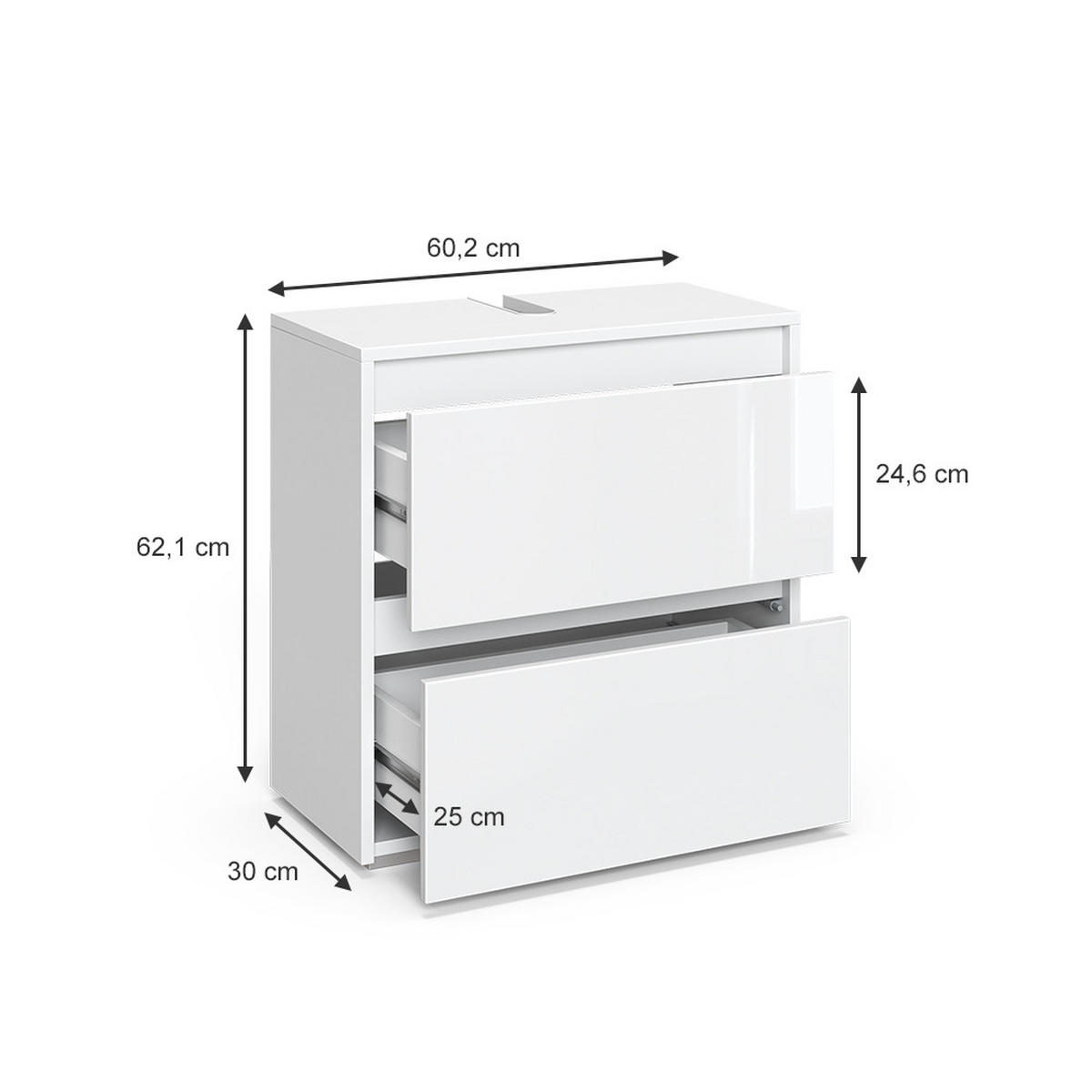 WASCHBECKENUNTERSCHRANK Majest Weiß 60.2 x 62.1 cm - Weiß, Holzwerkstoff (60.2/62.1/30cm) - Vicco