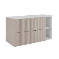 BADEZIMMERSCHRANK : Beige/Weiß, 100 (80 + 20) x 58,6 x 46 cm - Beige/Weiß, Holzwerkstoff (100/58.6/46cm) - 3XE LIVING