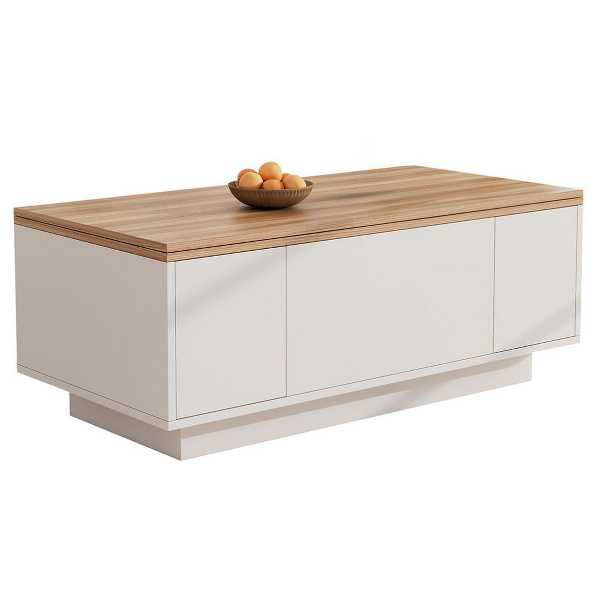 COUCHTISCH mit Doppel-Hebemechanismus，weiß - Weiß, Holz (100/50/55.5cm) - KOMHTOM