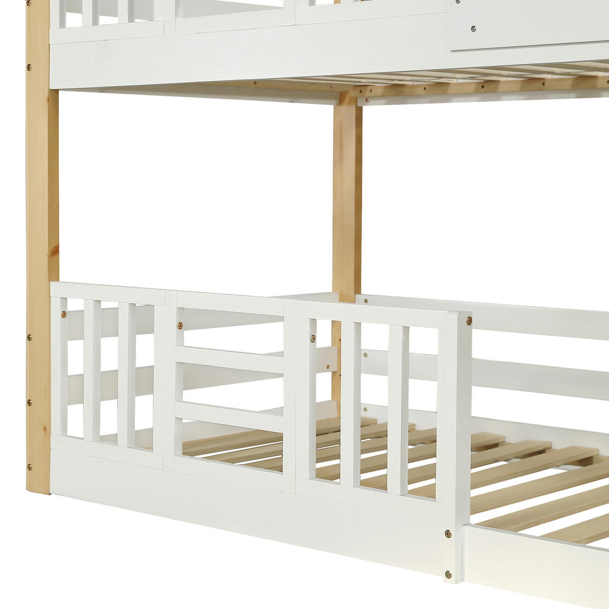 ETAGENBETT Mit Aufbewahrungstreppe Weiß/Natur 90x200 cm - Naturfarben, Holz (90/200cm) - ComfortXL