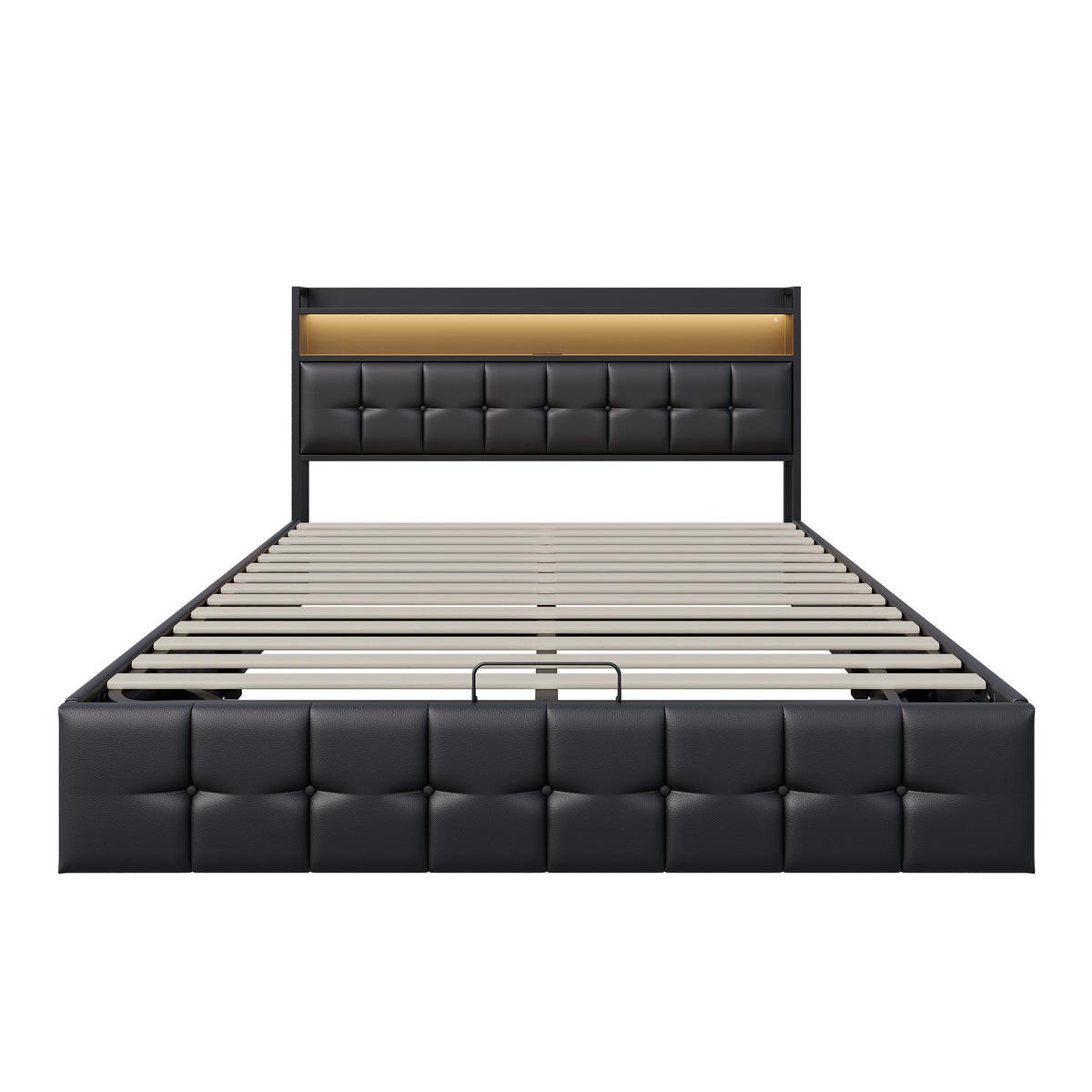 POLSTERBETT 160x200 cm Smart-Lift Elite mit Hydraulik-Stauraum, RGB-LED & Ladestation, Kunstleder, Schwarz - Schwarz, Textil (160/200cm) - DELFA