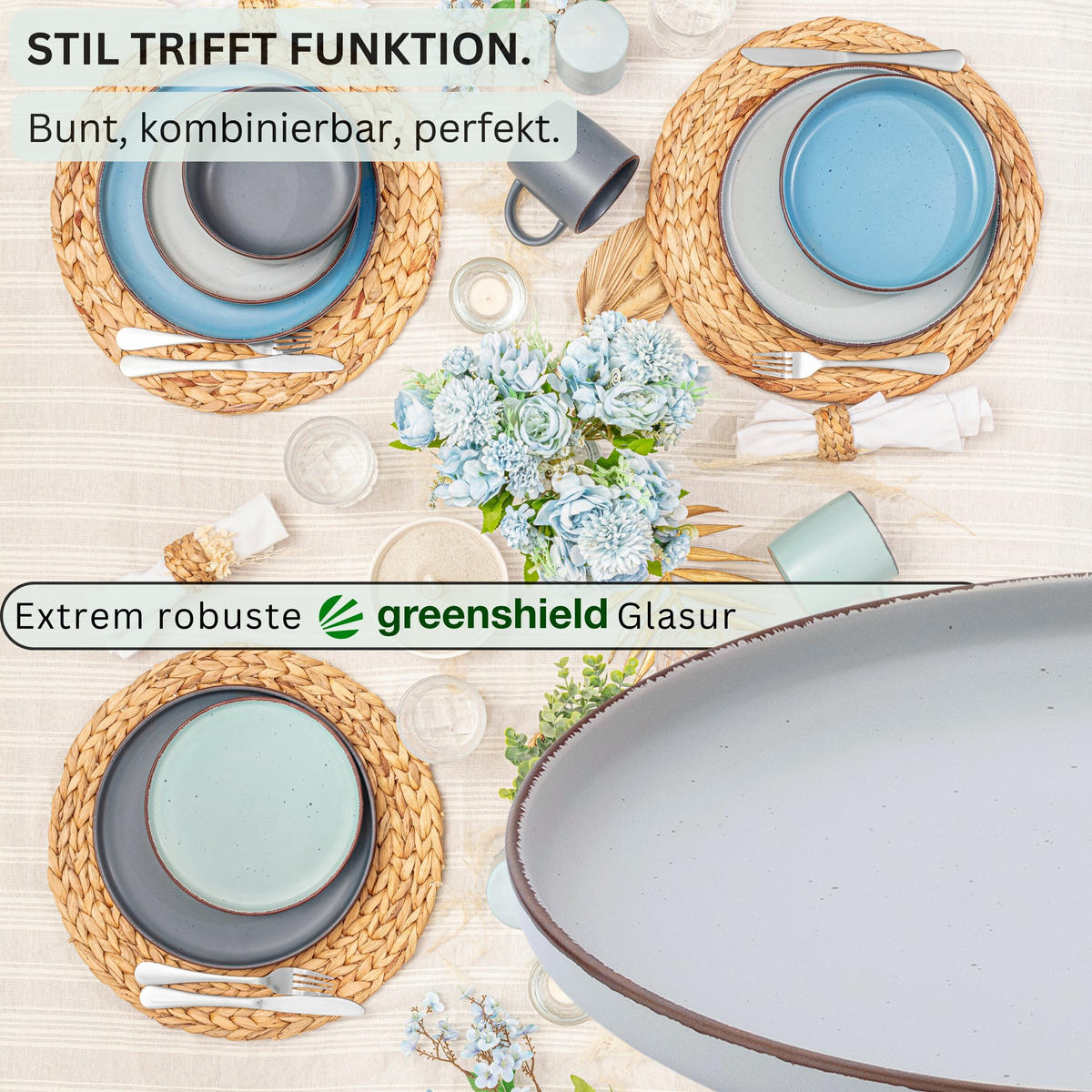 DESSERTTELLER BOMBAY SKY SHADES - 4 teilig aus Steingut - Blau/Grau, Stein (20.5cm) - Sänger
