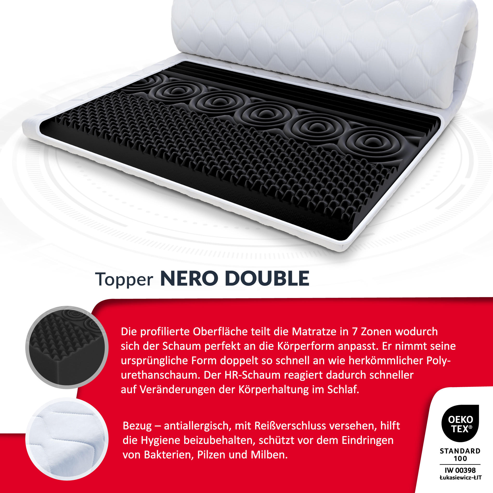 Thumbnail - FDM Topper, Weiß, Textil, H3, Füllung: Schaumstoff, Rechteckig, 90x200 cm, Oeko-Tex® Standard 100, Schlafzimmer, Matratz...