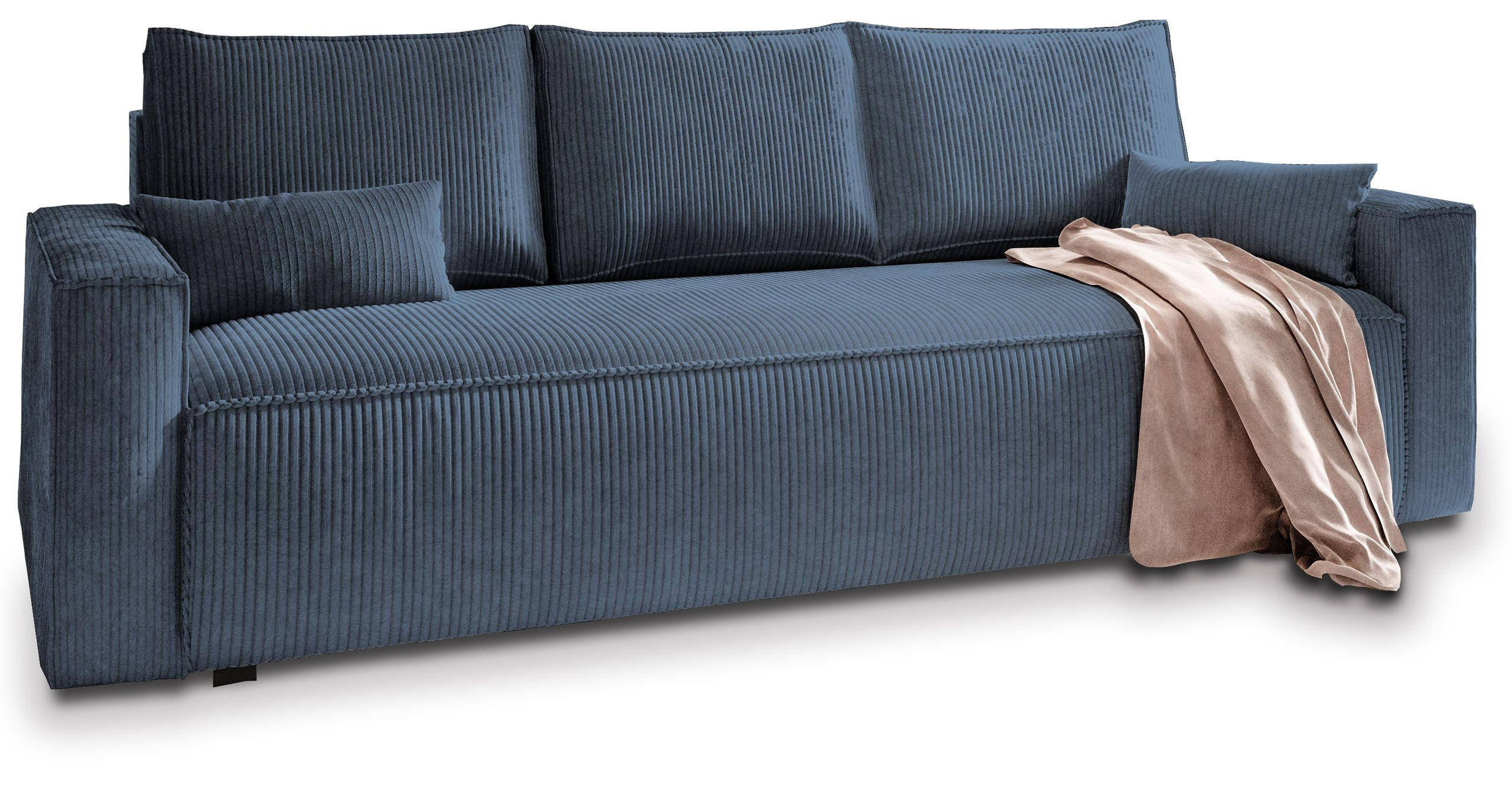 BETTSOFA MENI Blau Kordstoff mit Schlaffunktion - Blau, Textil (232/83/87cm) - MASSENO
